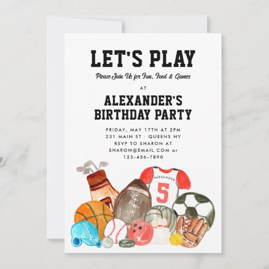ボーイズスポーツボールアスレティックオールスター子供の誕生日 招待状 (正面)