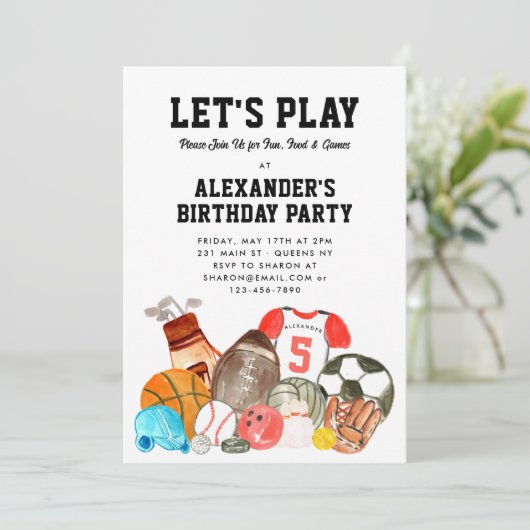 ボーイズスポーツボールアスレティックオールスター子供の誕生日 招待状 (スタンド正面)