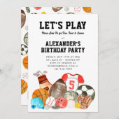 ボーイズスポーツボールアスレティックオールスター子供の誕生日 招待状 (正面/裏面)