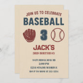 ボーイズスポーツ野球かわいい誕生日パーティー 招待状 (正面/裏面)