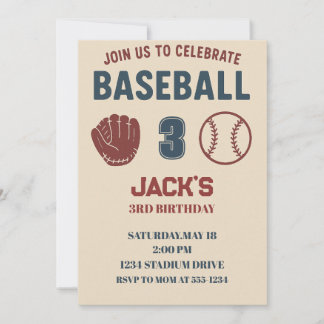 ボーイズスポーツ野球かわいい誕生日パーティー 招待状