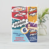 ボーイズスーパーヒーロー漫画ブック誕生日招待状 招待状 (スタンド正面)