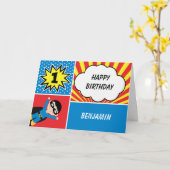ボーイズスーパーヒーロー第1誕生日カード カード (黄色い花)