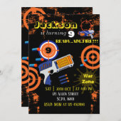 ボーイズダーツガンバースデーパーティーの招待 招待状 (正面/裏面)