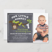 ボーイズチャルクボードモンキー1日誕生日招待状 招待状 (正面)
