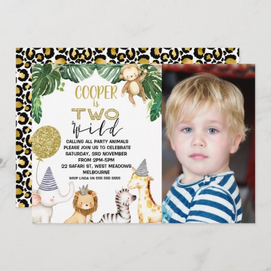 ボーイズツーワイルドサファリフォト2ndバースデー招待状 招待状 (正面/裏面)