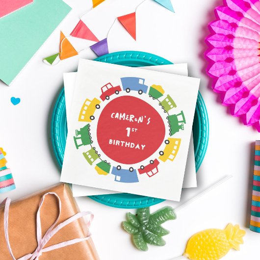 ボーイズトイカラフルズおもしろい輸送誕生日パーティー スタンダードランチョンナプキン