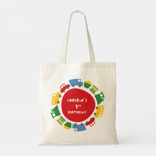 ボーイズトイカラフルズおもしろい輸送誕生日パーティー トートバッグ (裏面)