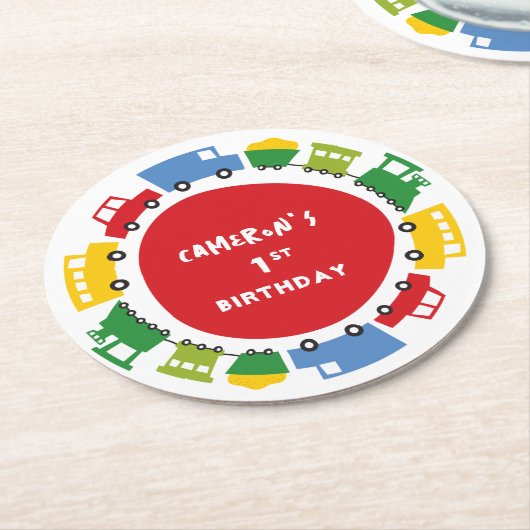 ボーイズトイカラフルズおもしろい輸送誕生日パーティー ラウンドペーパーコースター (アングル)