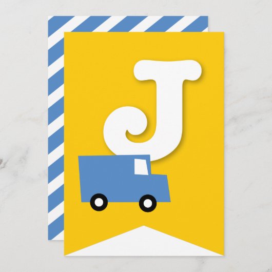 ボーイズトイズキッズバースデーパーティーDIYバンティンバナー 招待状 (正面/裏面)