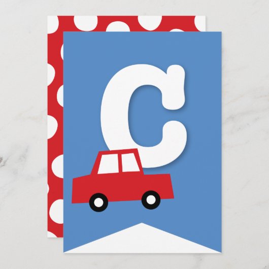 ボーイズトイズキッズバースデーパーティーDIYバンティンバナー 招待状 (正面/裏面)