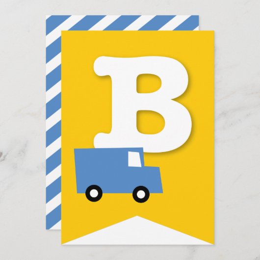 ボーイズトイズキッズバースデーパーティーDIYバンティンバナー 招待状 (正面/裏面)