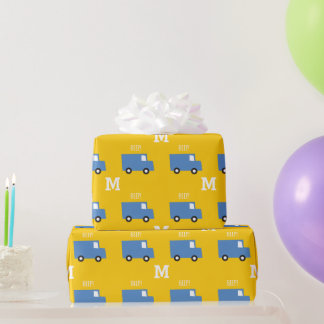 ボーイズトイズトランスポートブルートラックモノグラム誕生日 ラッピングペーパー