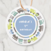 ボーイズトイズパステルブルーキッズトランスポートバースデーパーティー フェイバータグ (正面)