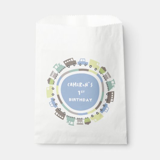 ボーイズトイズパステルブルーキッズトランスポートバースデーパーティー フェイバーバッグ (正面)