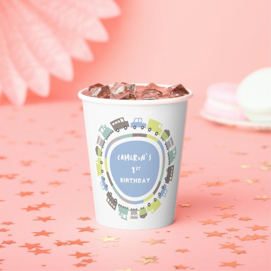 ボーイズトイズパステルブルーキッズトランスポートバースデーパーティー 紙コップ (インサイチュ)