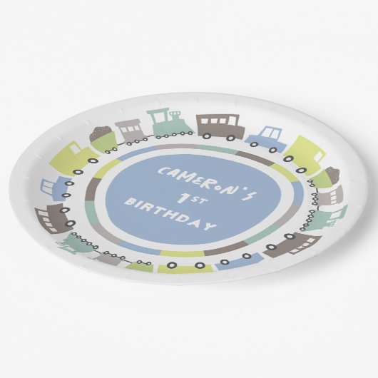 ボーイズトイズパステルブルートランスポートキッドバースデーパーティー ペーパープレート (アングル)