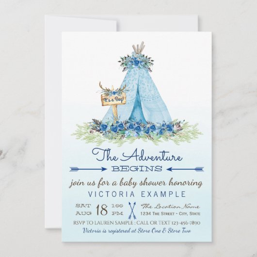 ボーイズトバルティーピーボホベビーシャワー招待状 招待状 (正面)