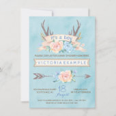 ボーイズトライバルアントラーフローラベビーシャワー招待状 招待状 (正面)