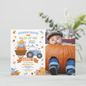 ボーイズトラクターパンプキン誕生日ハーベストパーティー 招待状 (スタンド正面)