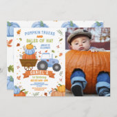 ボーイズトラクターパンプキン誕生日ハーベストパーティー 招待状 (正面/裏面)