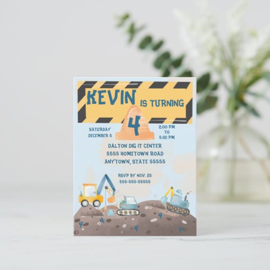 ボーイズトラクター掘り誕生日招待状 サンキューカード (スタンド正面)