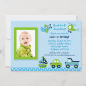 ボーイズトランスポーションフォト誕生日招待状 招待状 (正面)