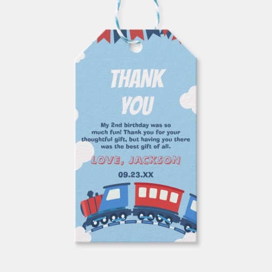 ボーイズトレインチュガ2つのフラッグブルーレッドホワイト誕生日 ギフトタグ (正面)