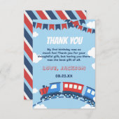 ボーイズトレインチュガ2つのフラッグブルーレッドホワイト誕生日 サンキューカード (正面/裏面)