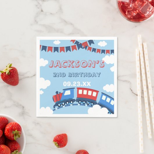 ボーイズトレインチュガ2つのフラッグブルーレッドホワイト誕生日 スタンダードカクテルナプキン (インサイチュ)