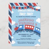 ボーイズトレインチュガ2つのフラッグブルーレッドホワイト誕生日 招待状 (正面/裏面)