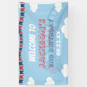 ボーイズトレインチュガ2つのフラッグブルーレッドホワイト誕生日 横断幕 (縦)