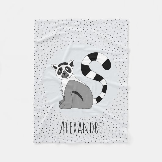 ボーイズトレンディーカウトジャングルレムール&ネームキッズ フリースブランケット (正面)