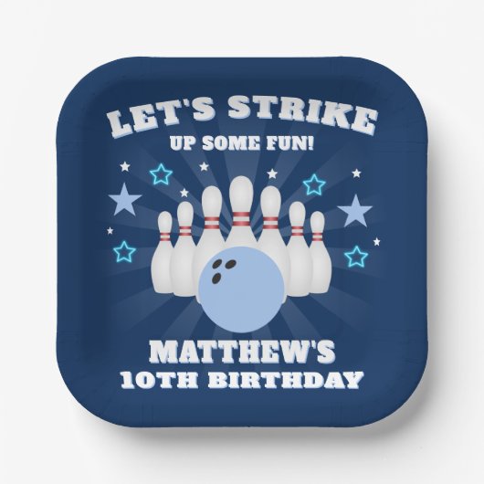 ボーイズネイビーブルーボーリング誕生会 ペーパープレート (正面)