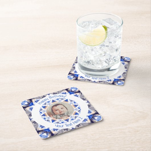 ボーイズハッピーバースデーブルースターカスタムフォトエイジ スクエアペーパーコースター (インサイチュ)