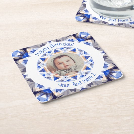 ボーイズハッピーバースデーブルースターカスタムフォトエイジ スクエアペーパーコースター (アングル)