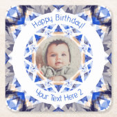 ボーイズハッピーバースデーブルースターカスタムフォトエイジ スクエアペーパーコースター (正面)