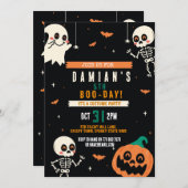 ボーイズハロウィンキッズパーティーカボチャ誕生日パーティー 招待状 (正面/裏面)