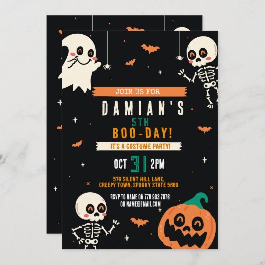 ボーイズハロウィンキッズパーティーカボチャ誕生日パーティー 招待状 (正面/裏面)