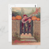 ボーイズハロウィーンのカボチャのちょうちんかぼちゃフェンス ポストカード (正面/裏面)