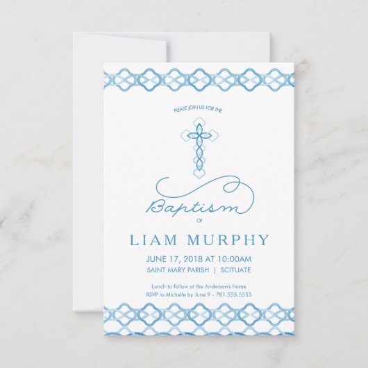 ボーイズバプティスマ招待状-ブファンシールークロス 招待状 (正面)