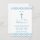 ボーイズバプティスマ招待状-ブファンシールークロス 招待状 (正面/裏面)