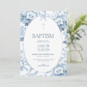 ボーイズバプテスマ招待状ブルーヴィンテージフローラトワール 招待状 (スタンド正面)