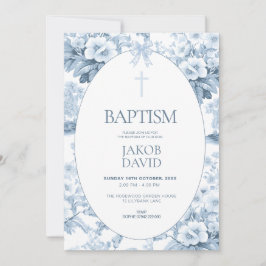 ボーイズバプテスマ招待状ブルーヴィンテージフローラトワール 招待状