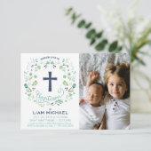 ボーイズバプテスマ招待状-カスタムフォトカード 招待状 (スタンド正面)