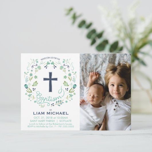 ボーイズバプテスマ招待状-カスタムフォトカード 招待状 (スタンド正面)
