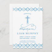 ボーイズバプテスマ、《キリスト教》洗礼式や命名式招待状-ブルークロス 招待状 (正面/裏面)