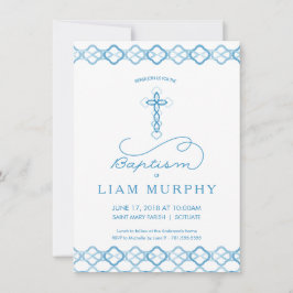 ボーイズバプテスマ、《キリスト教》洗礼式や命名式招待状-ブルークロス 招待状