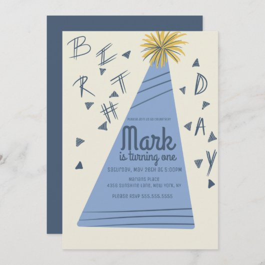 ボーイズバースデーパーティーハットレタリング招待状 招待状 (正面/裏面)