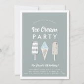 ボーイズパステルアイスクリームサマーバースデーパーティー 招待状 (正面)